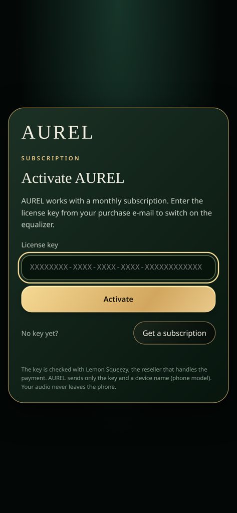 License key activation screen